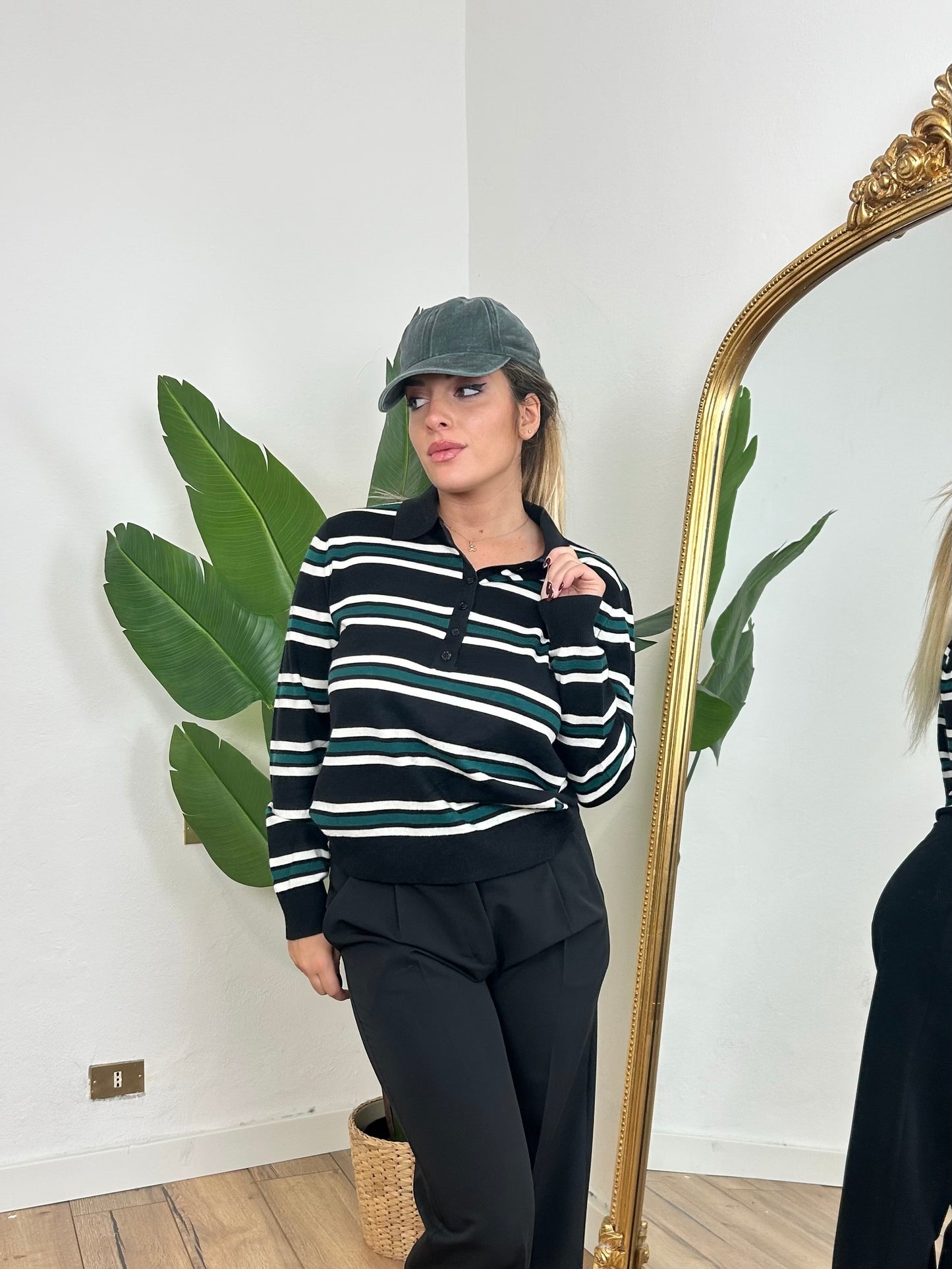 Maglia polo a righe nera