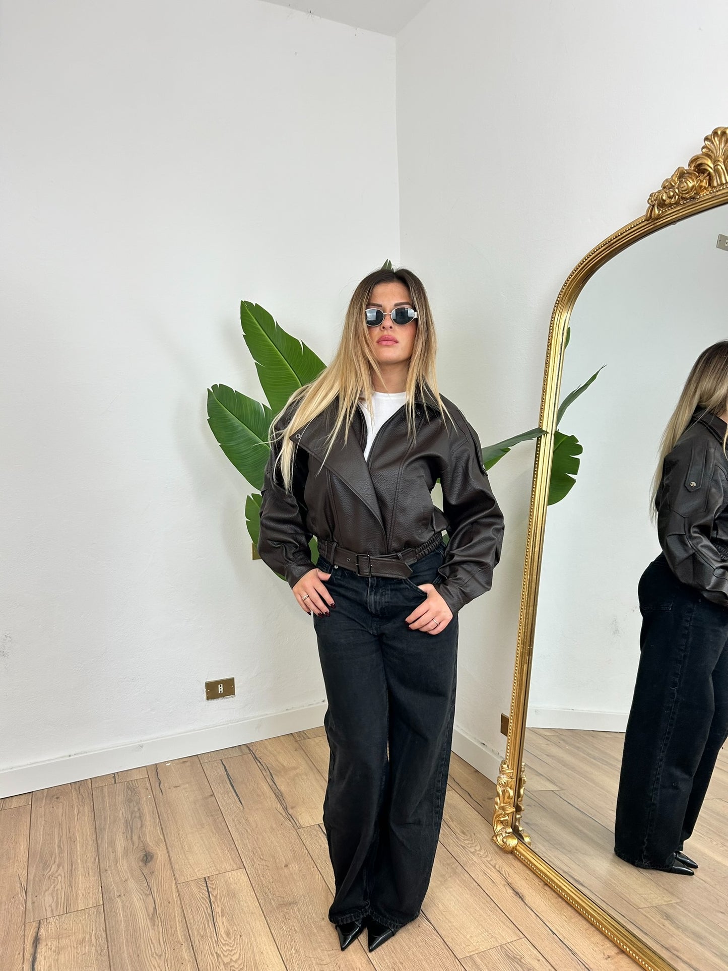 Giacca di pelle marrone