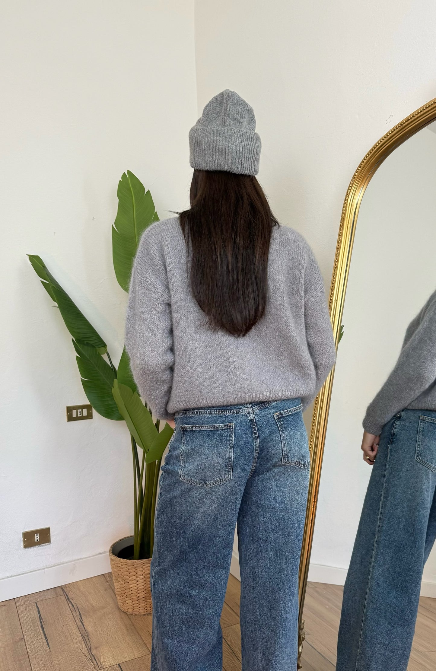 Maglione Mohair zip grigio