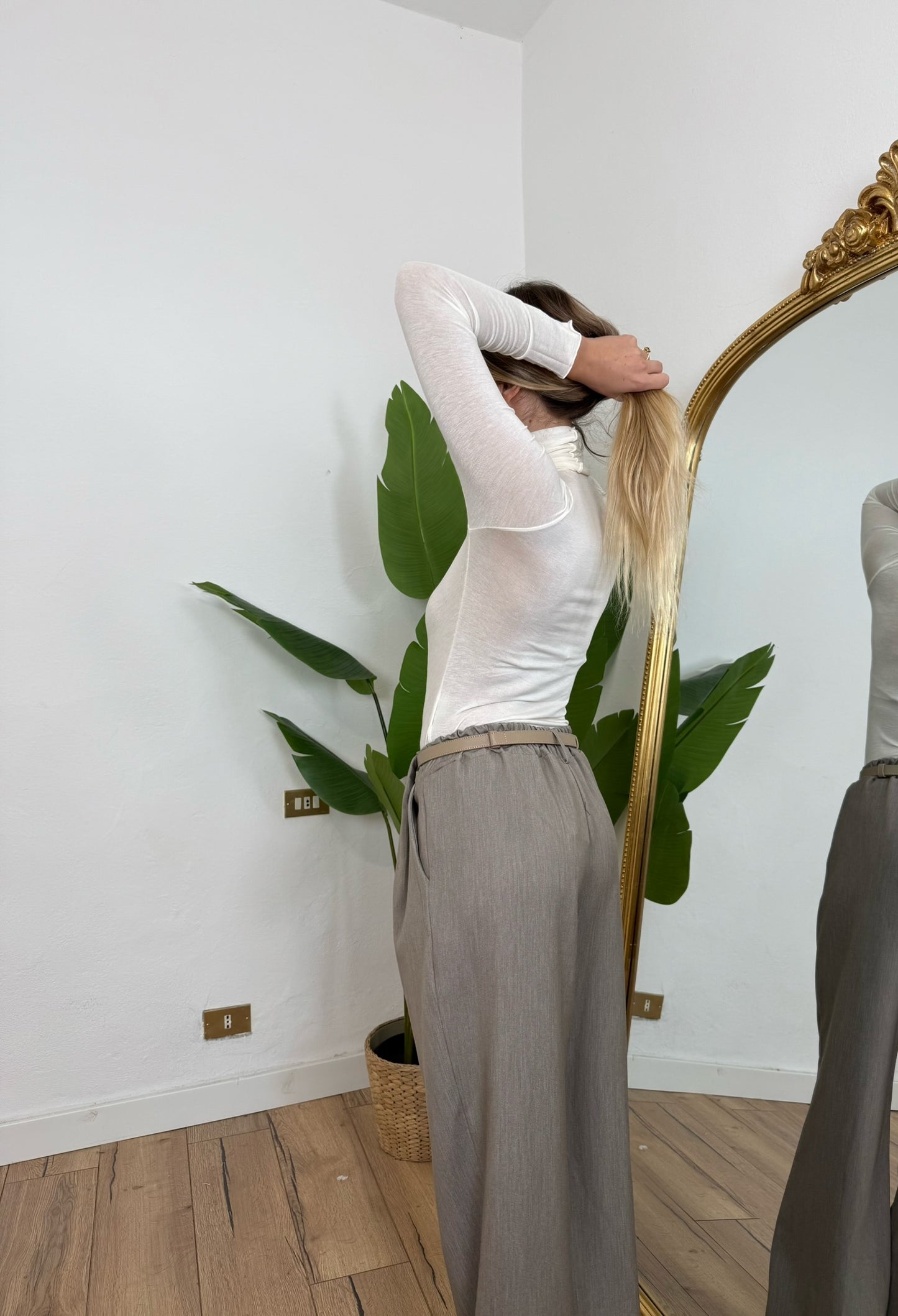 Maglia cashmere collo alto panna