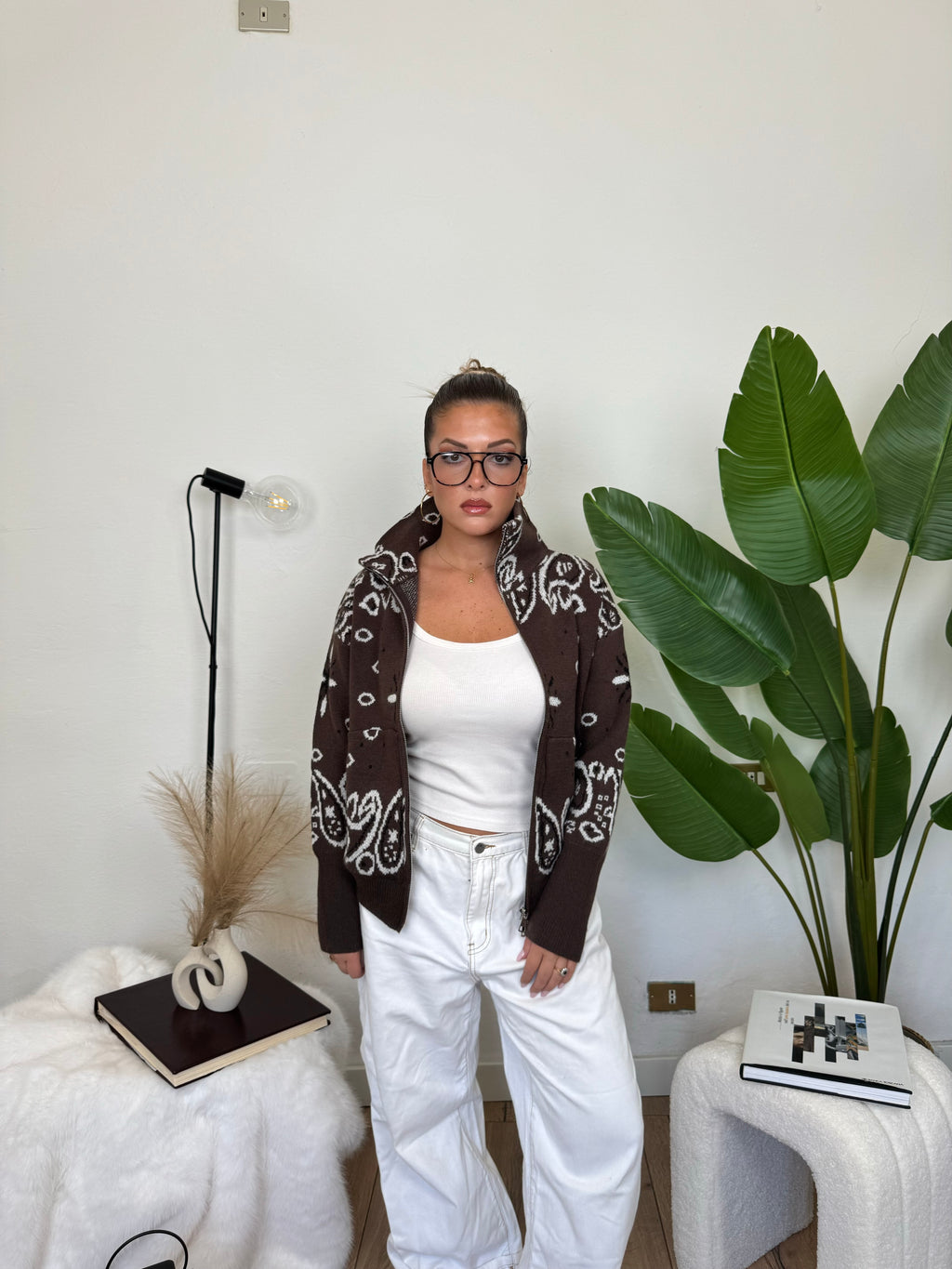 Cardigan ZIP BANDANA - marrone
