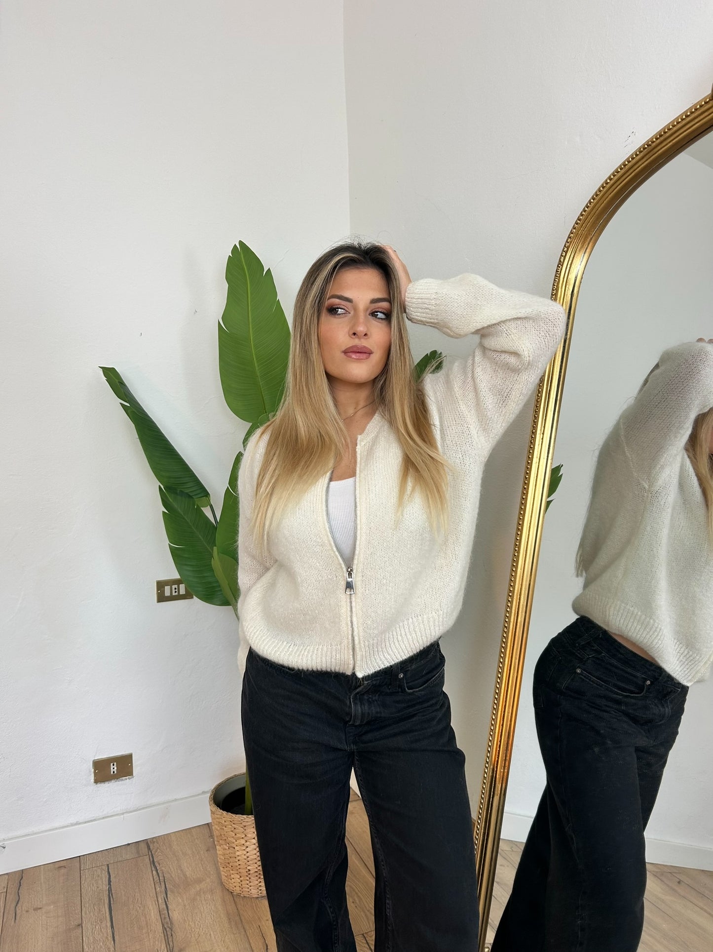 Maglione Mohair zip bianco