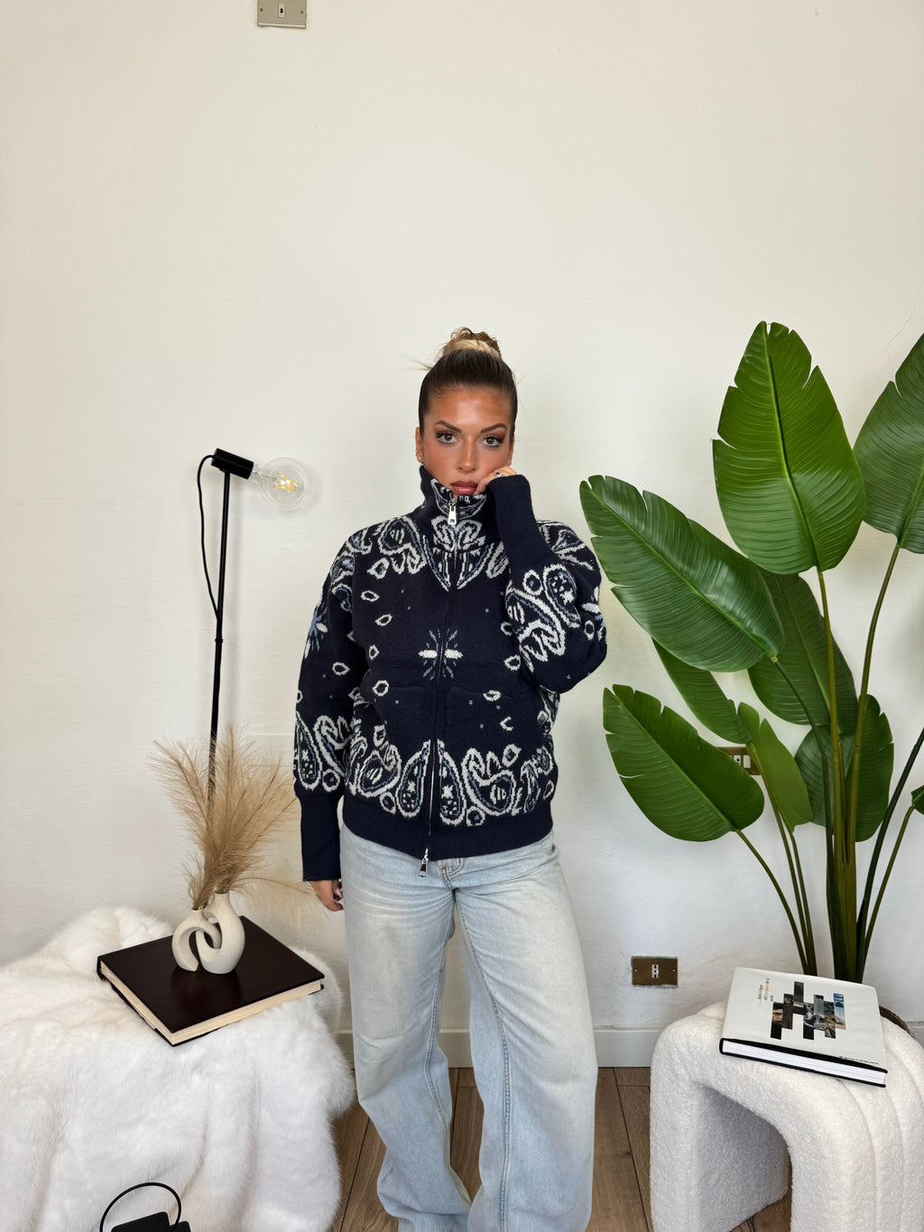 Cardigan ZIP BANDANA - blu