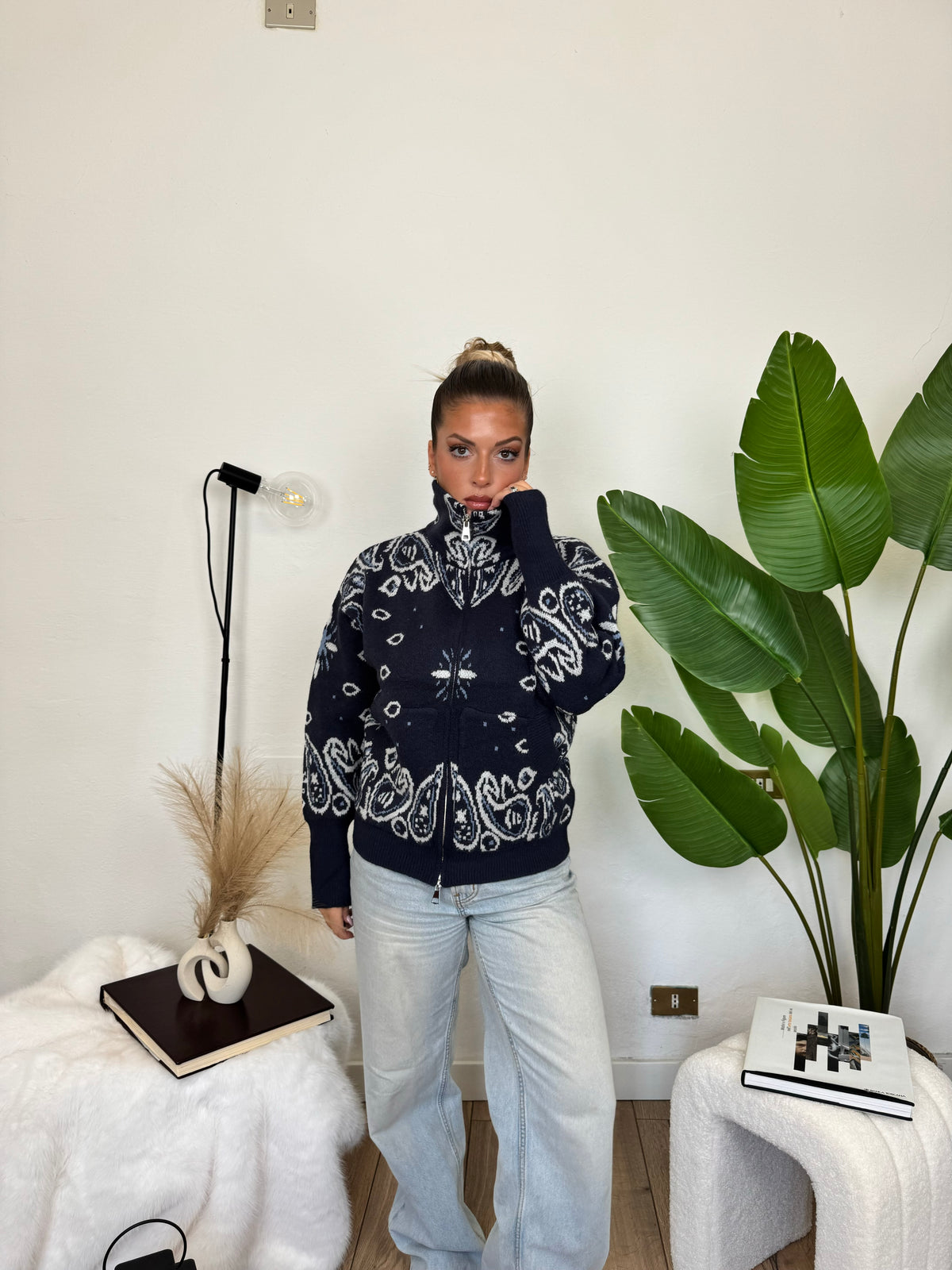 Cardigan ZIP BANDANA - blu