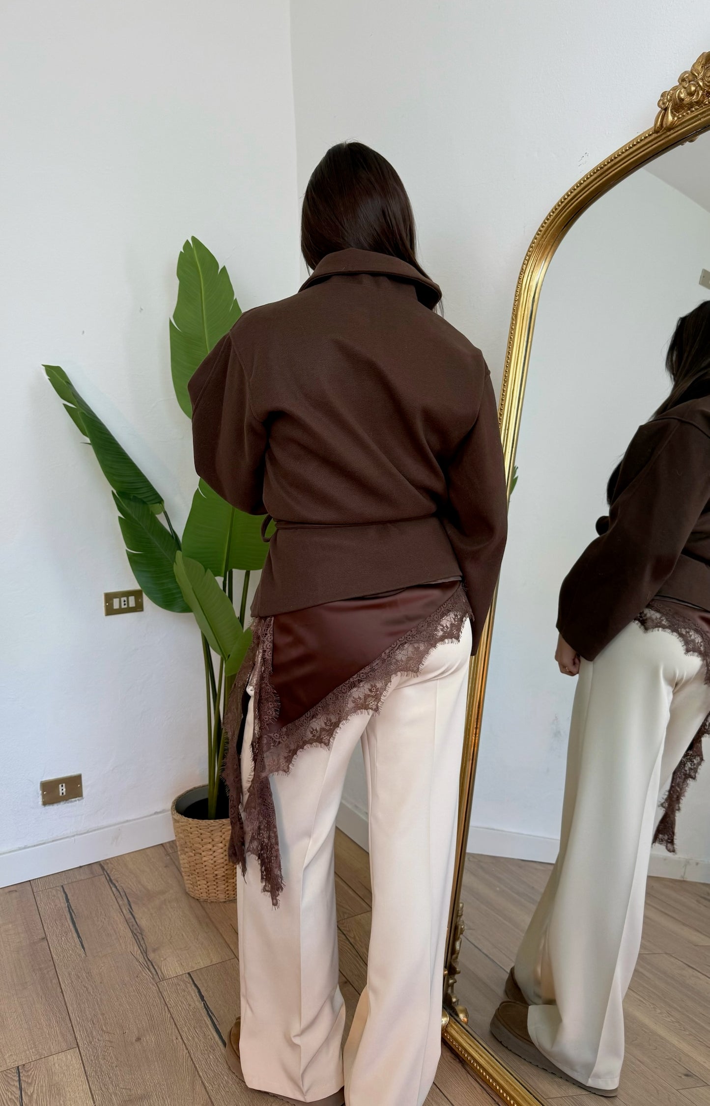 Cappotto Crop marrone