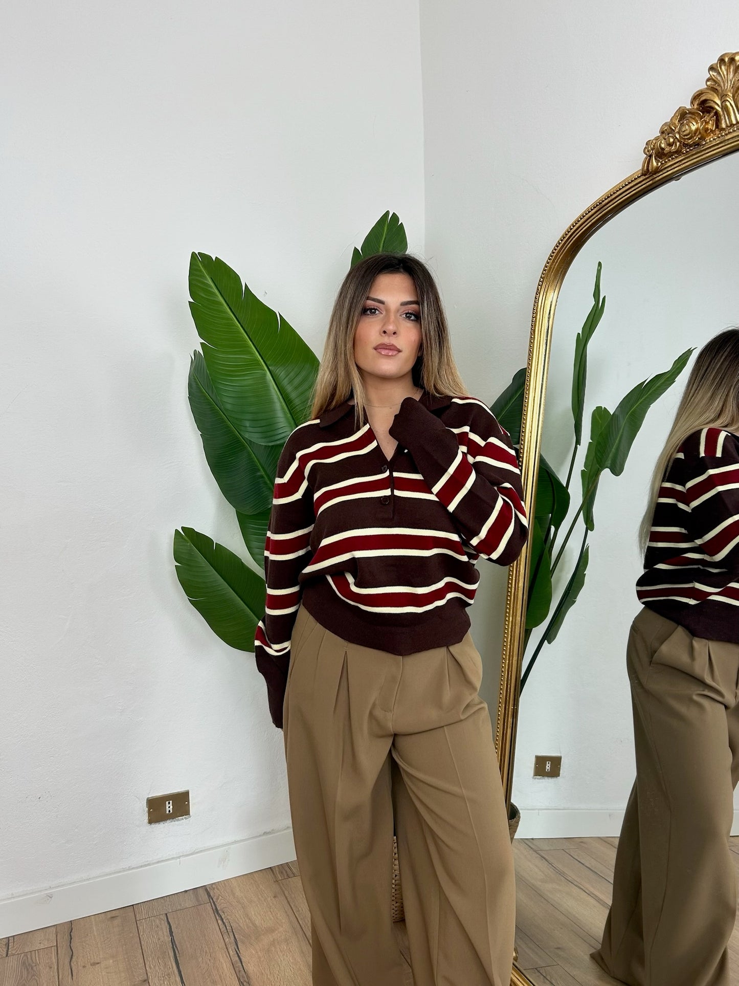 Maglia polo a righe marrone