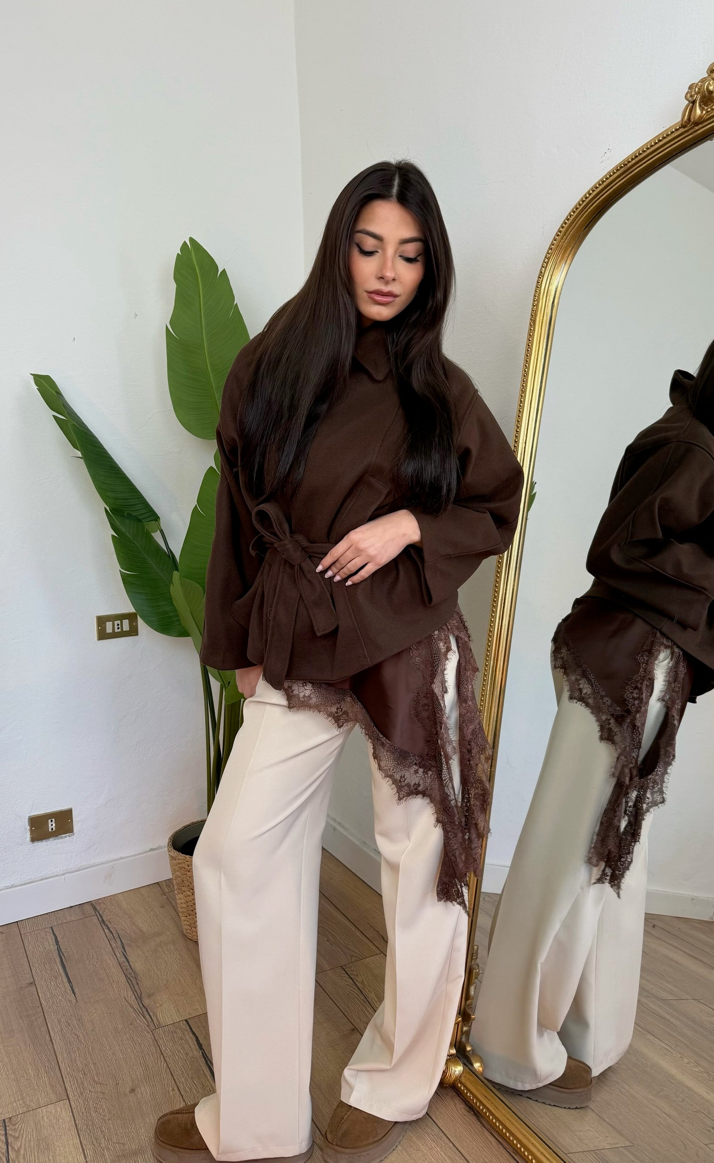 Cappotto Crop marrone