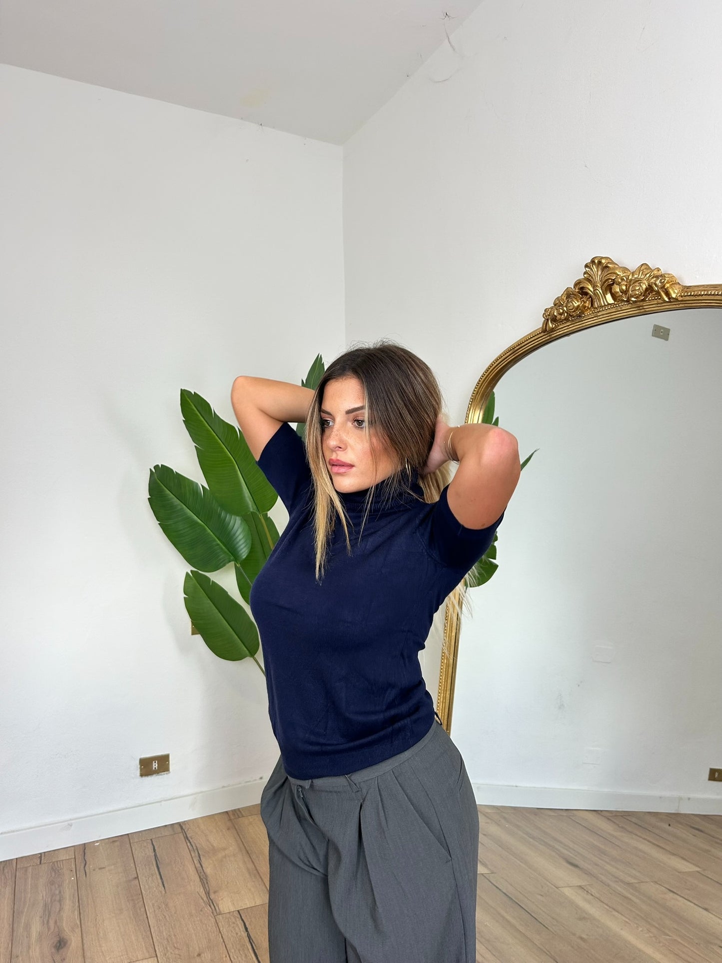 Pullover a collo alto blu