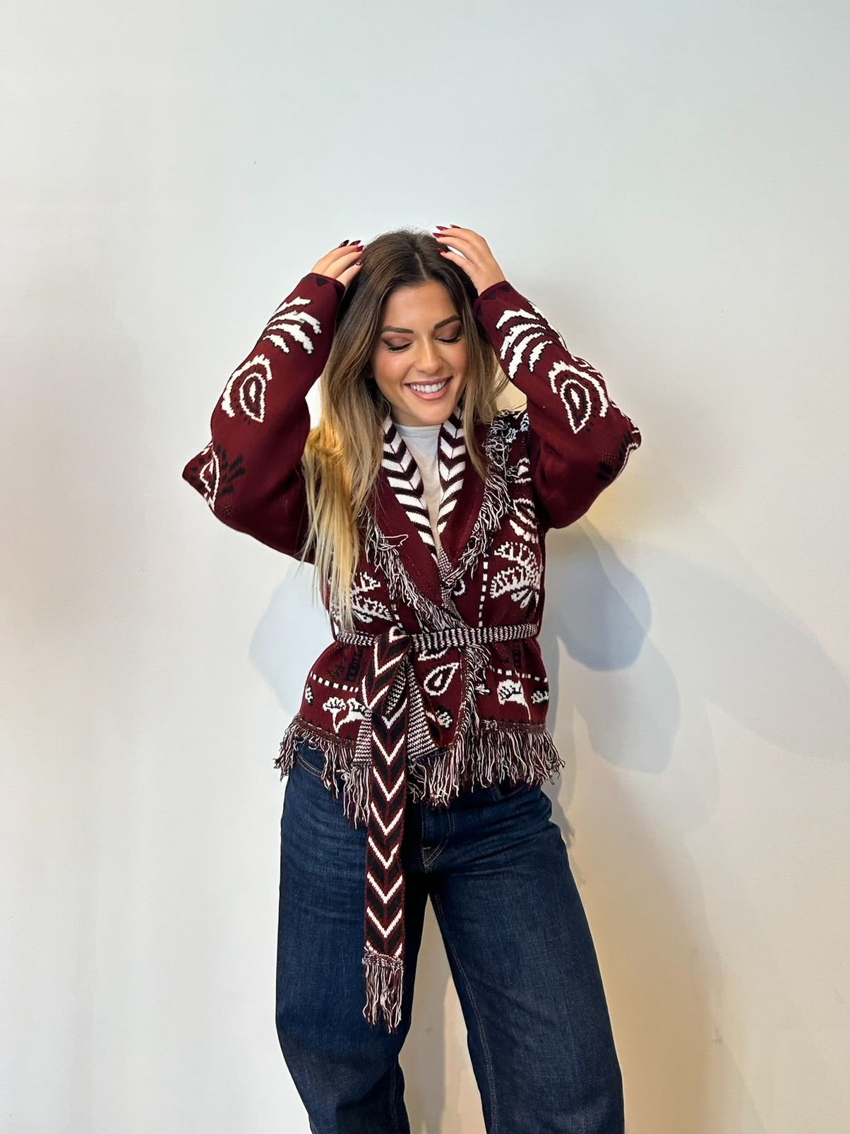 Pre order cardigan Cervinia corto bordeaux