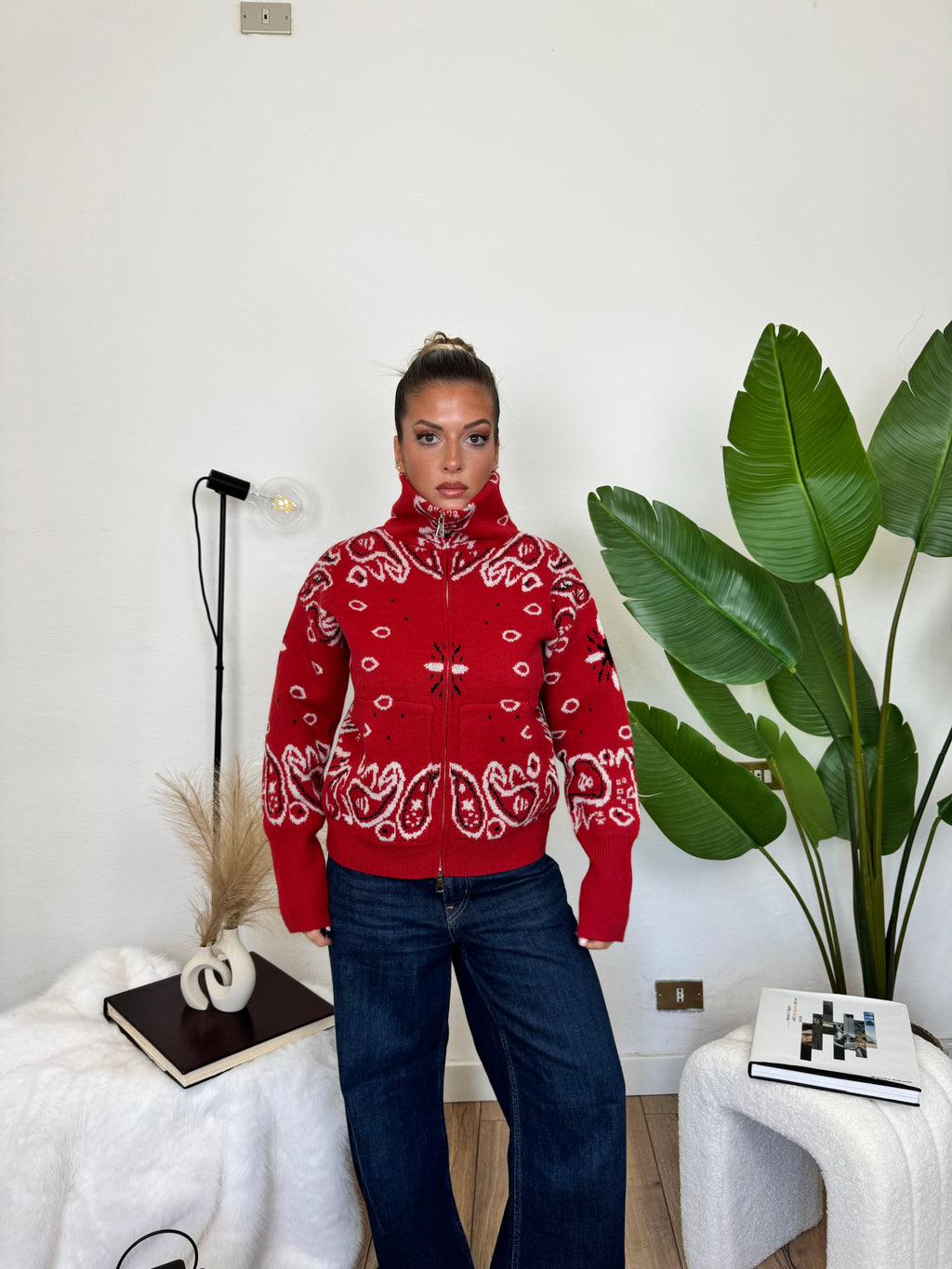 Cardigan ZIP BANDANA - rosso