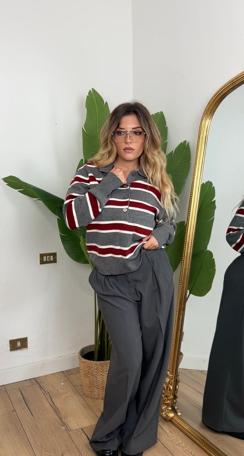 Maglia polo a righe grigia e bordeaux