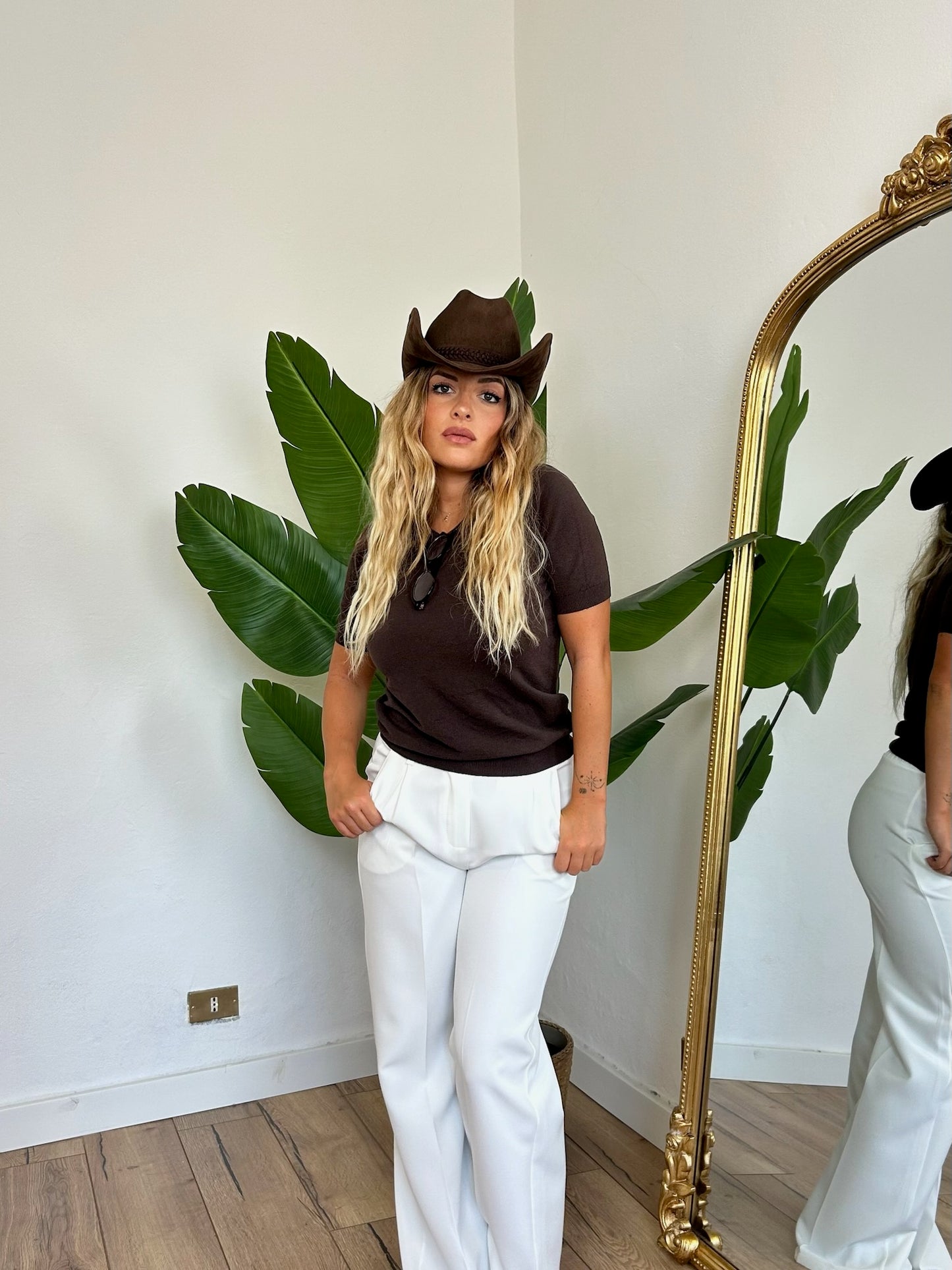 Pullover a maniche corte marrone