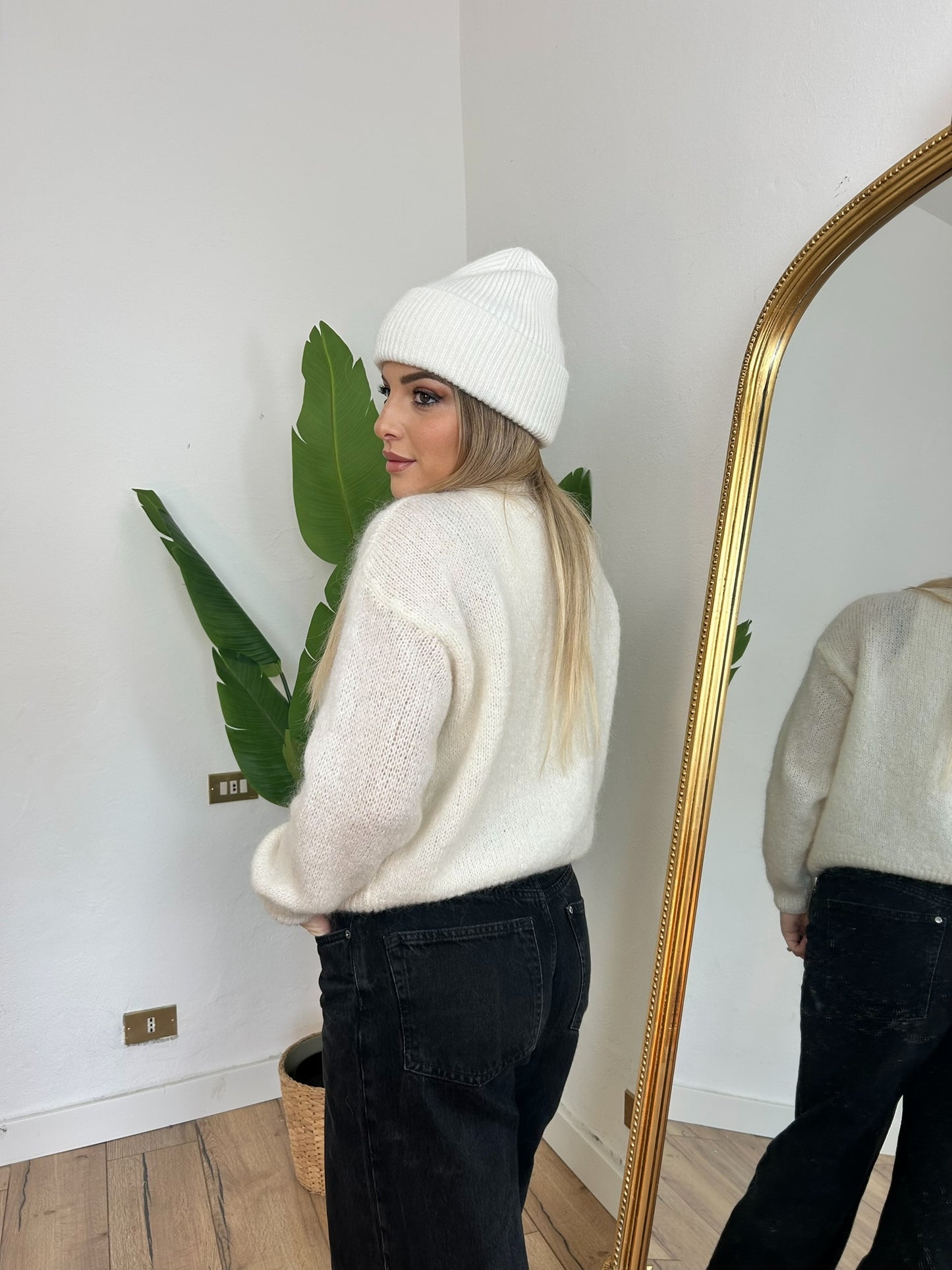 Maglione Mohair zip bianco