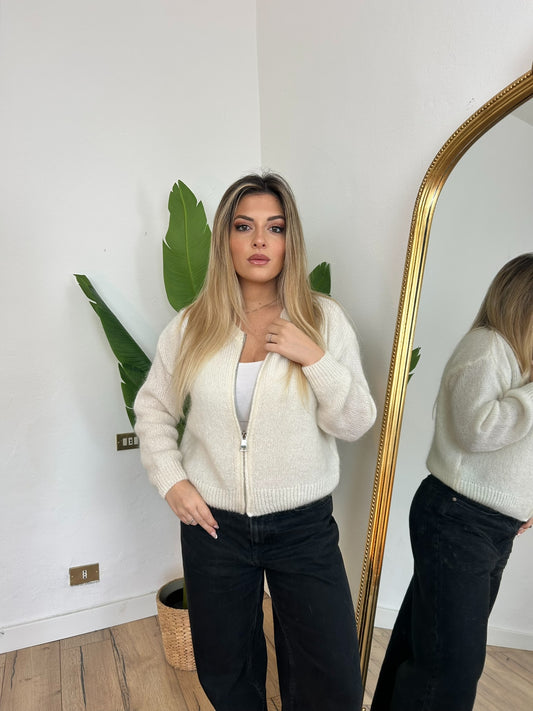 Maglione Mohair zip bianco