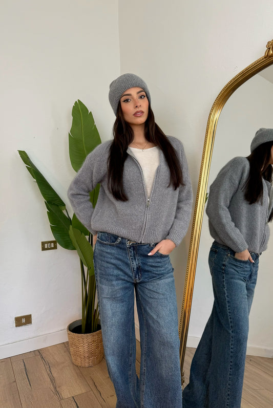 Maglione Mohair zip grigio