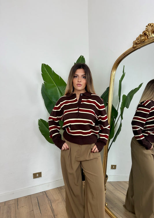 Maglia polo a righe marrone