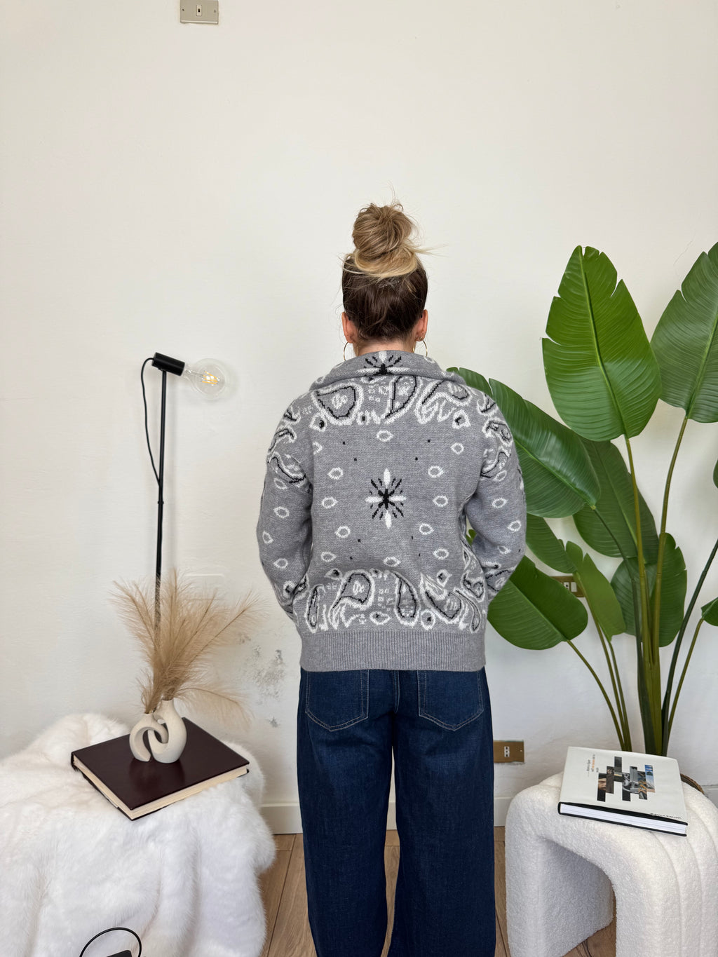 Cardigan ZIP BANDANA - grigio