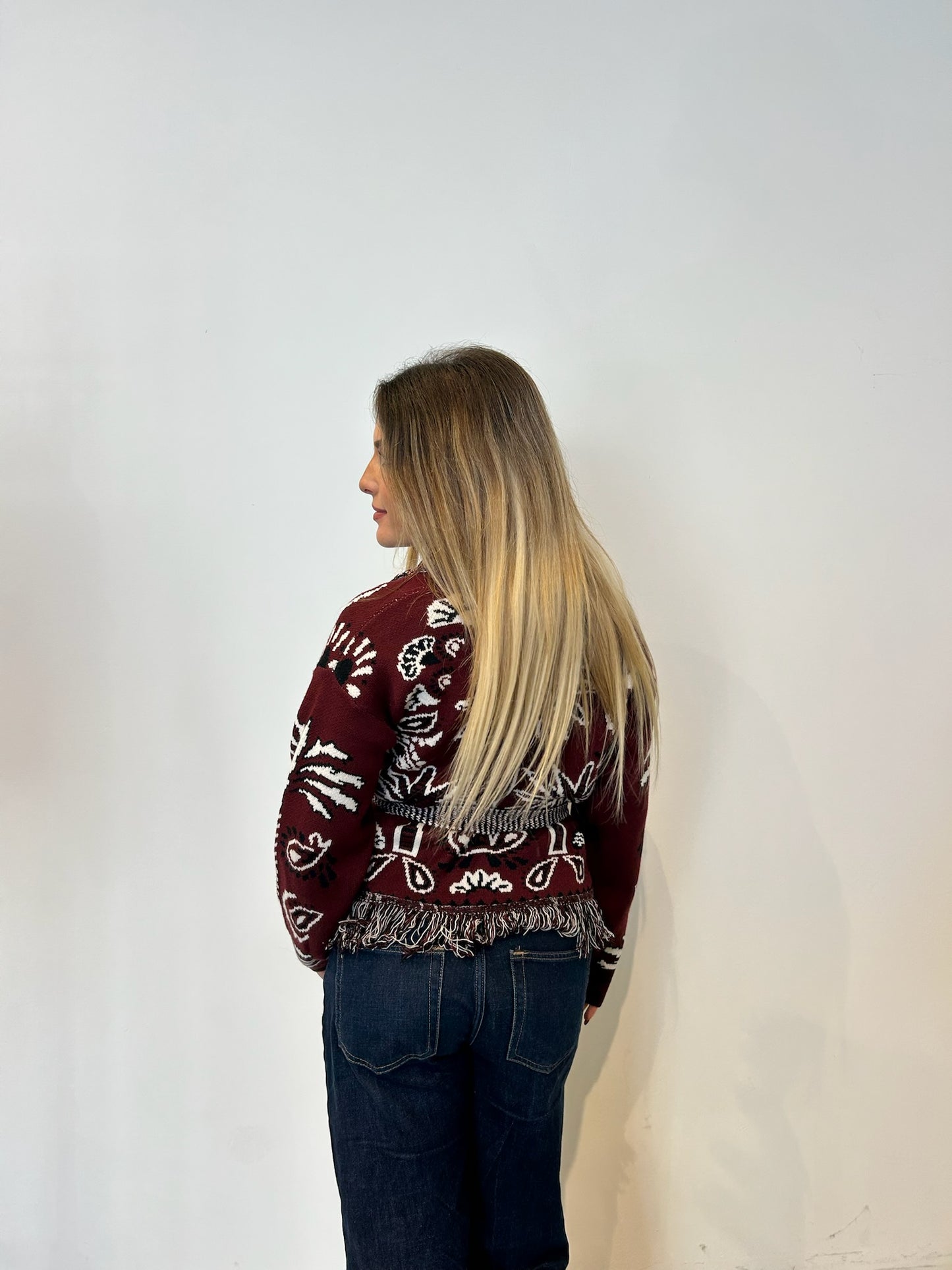 Pre order cardigan Cervinia corto bordeaux