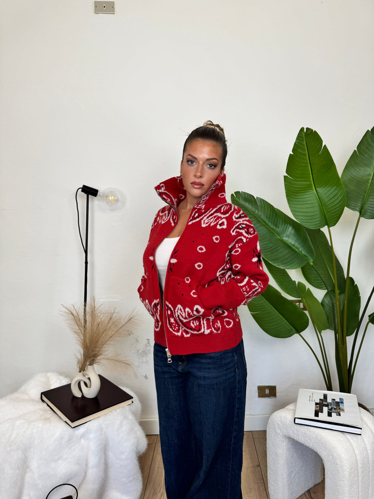 Cardigan ZIP BANDANA - rosso