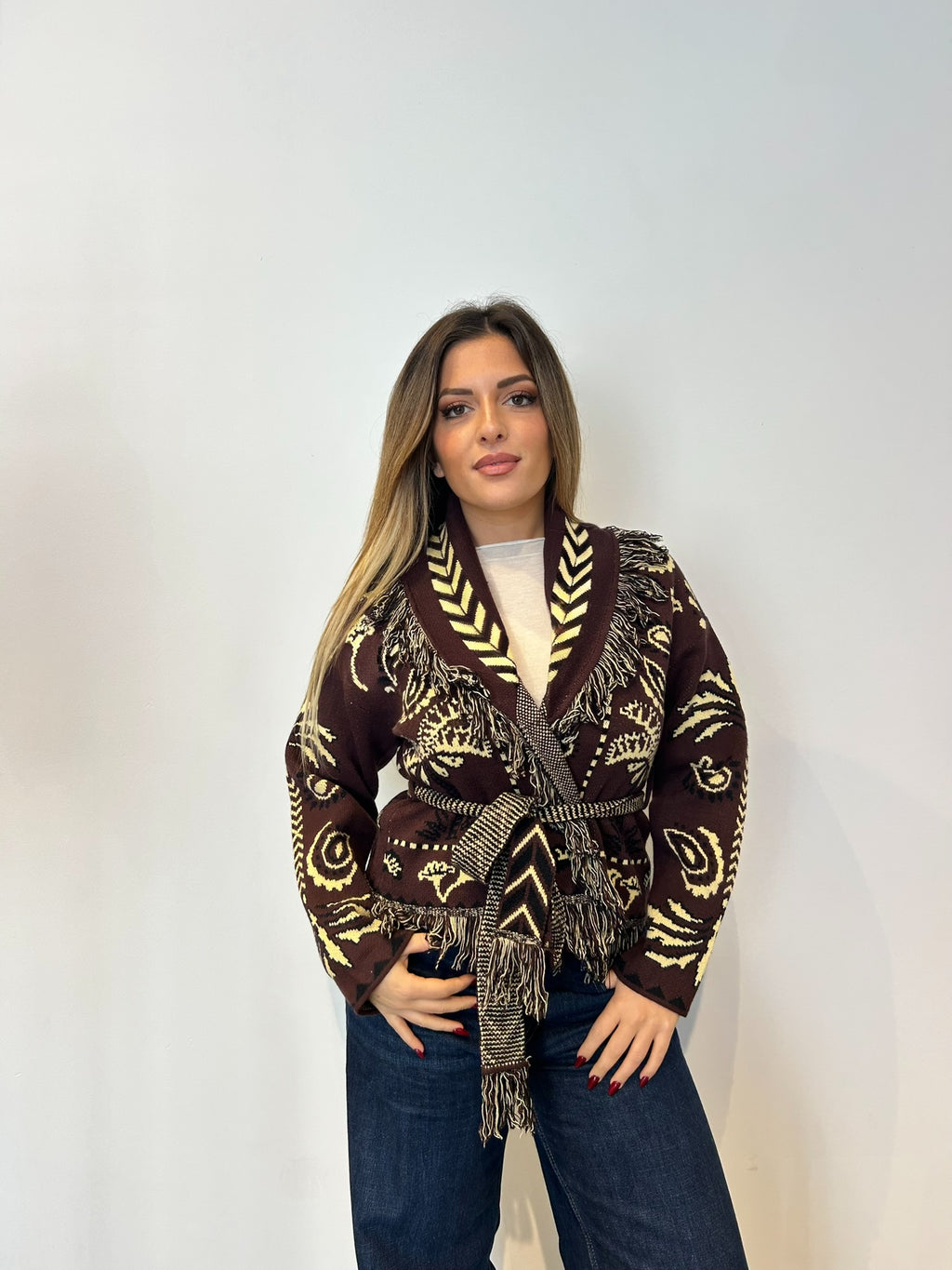 Pre order cardigan Cervinia corto marrone