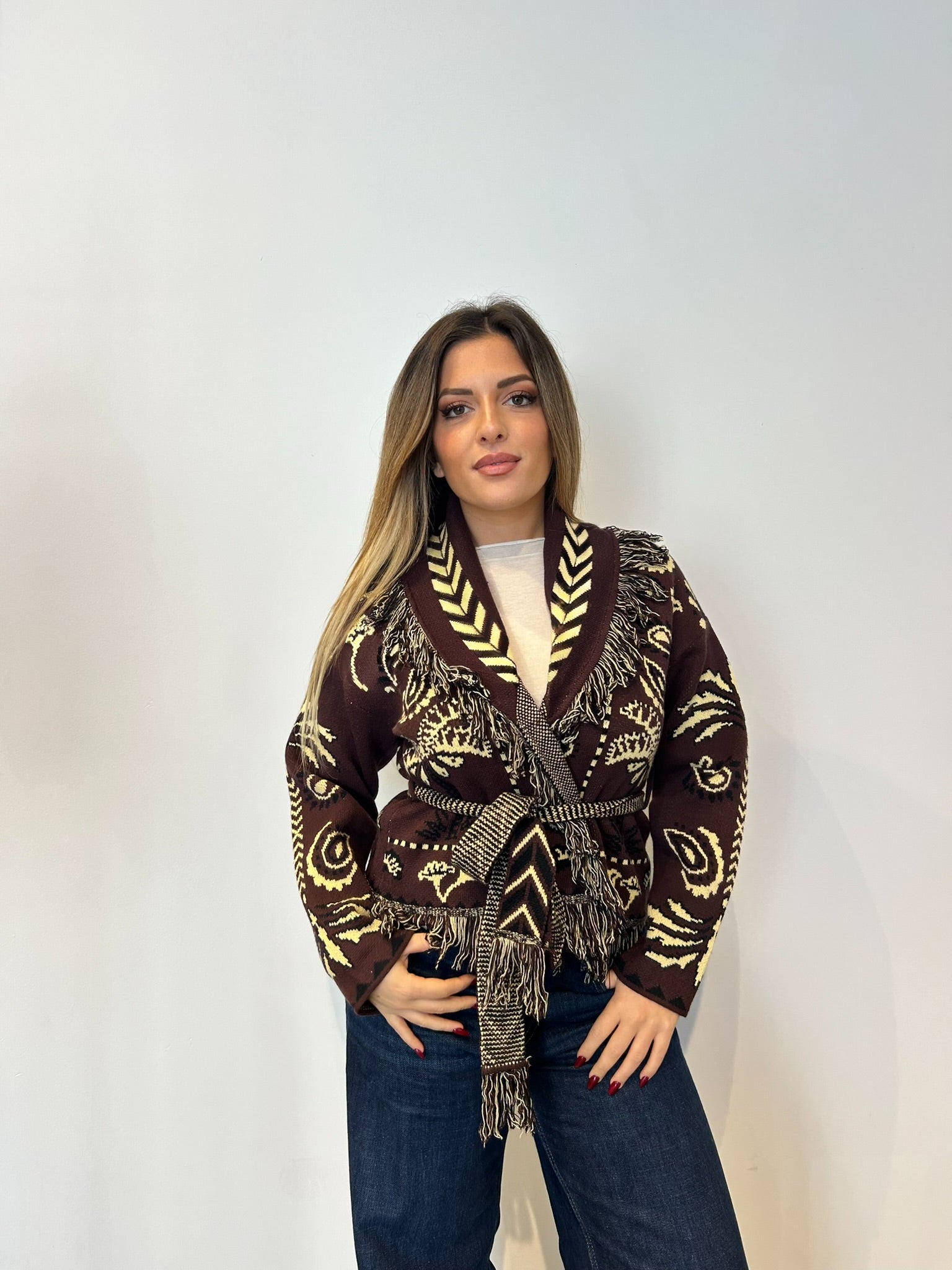 Pre order cardigan Cervinia corto marrone