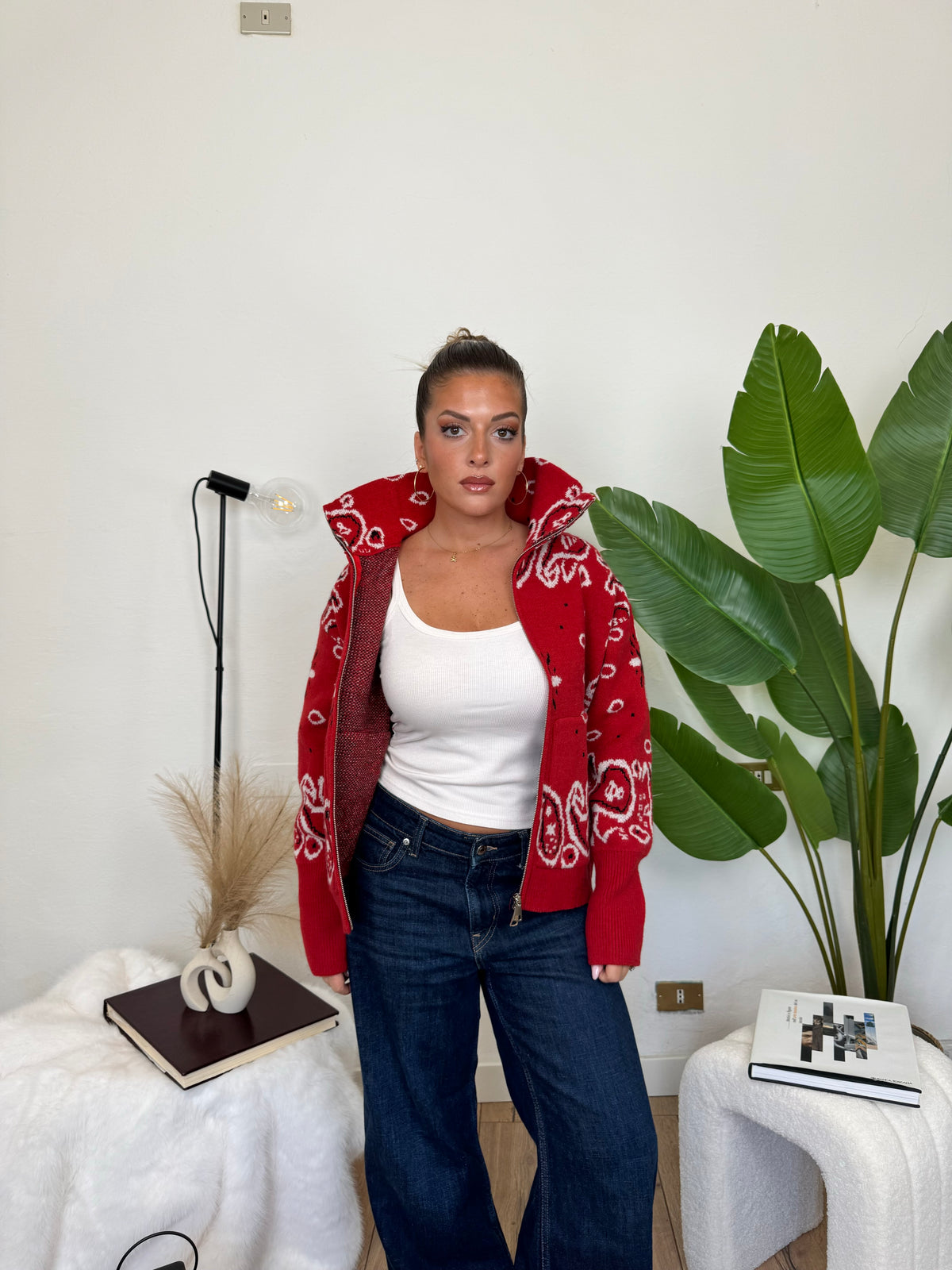 Cardigan ZIP BANDANA - rosso