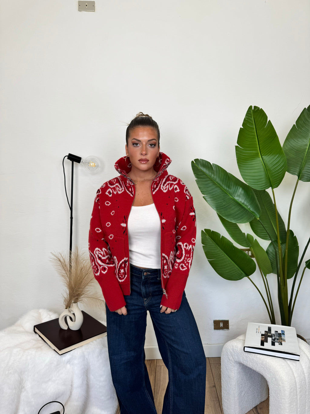 Cardigan ZIP BANDANA - rosso