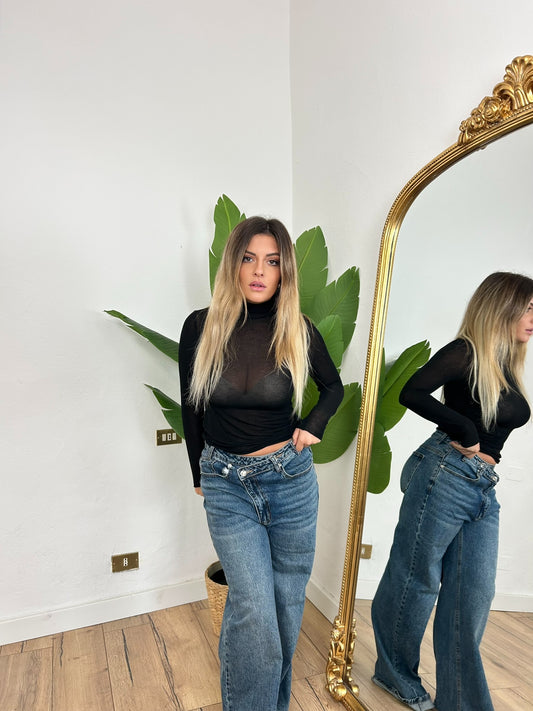 Maglia cashmere collo alto nera