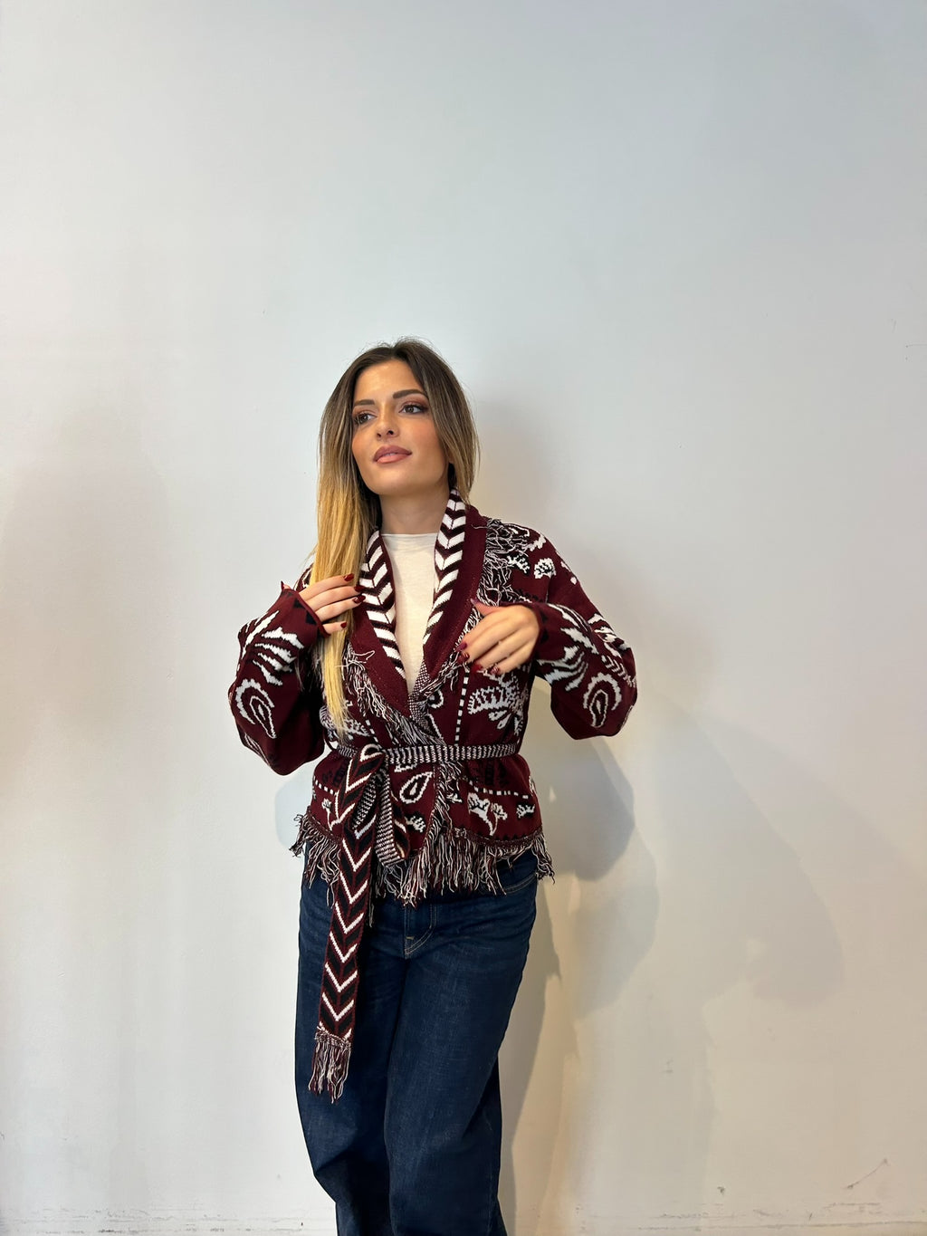 Pre order cardigan Cervinia corto bordeaux