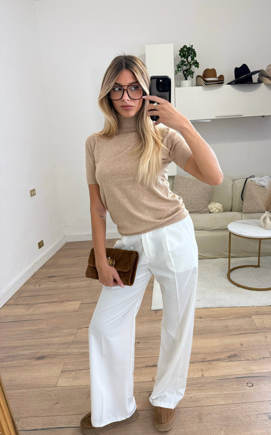 Pullover a collo alto cammello