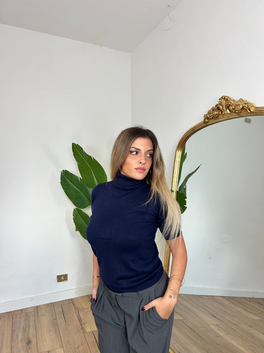 Pullover a collo alto blu