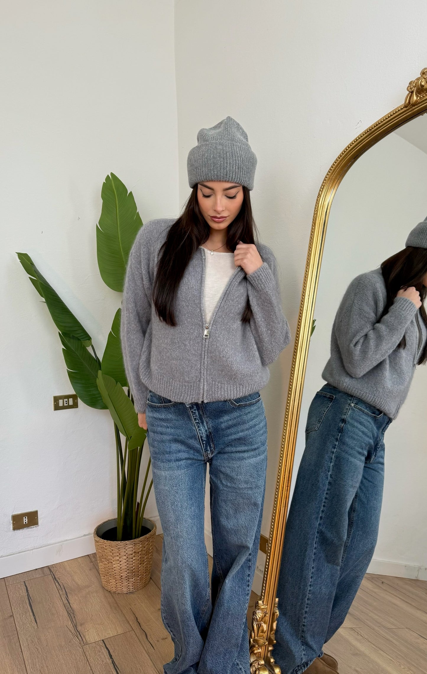 Maglione Mohair zip grigio