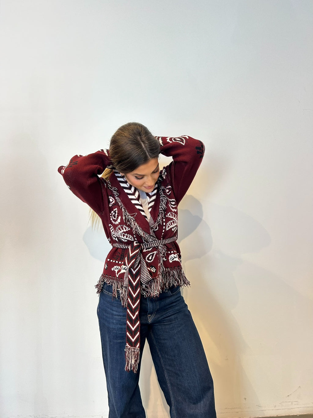 Pre order cardigan Cervinia corto bordeaux