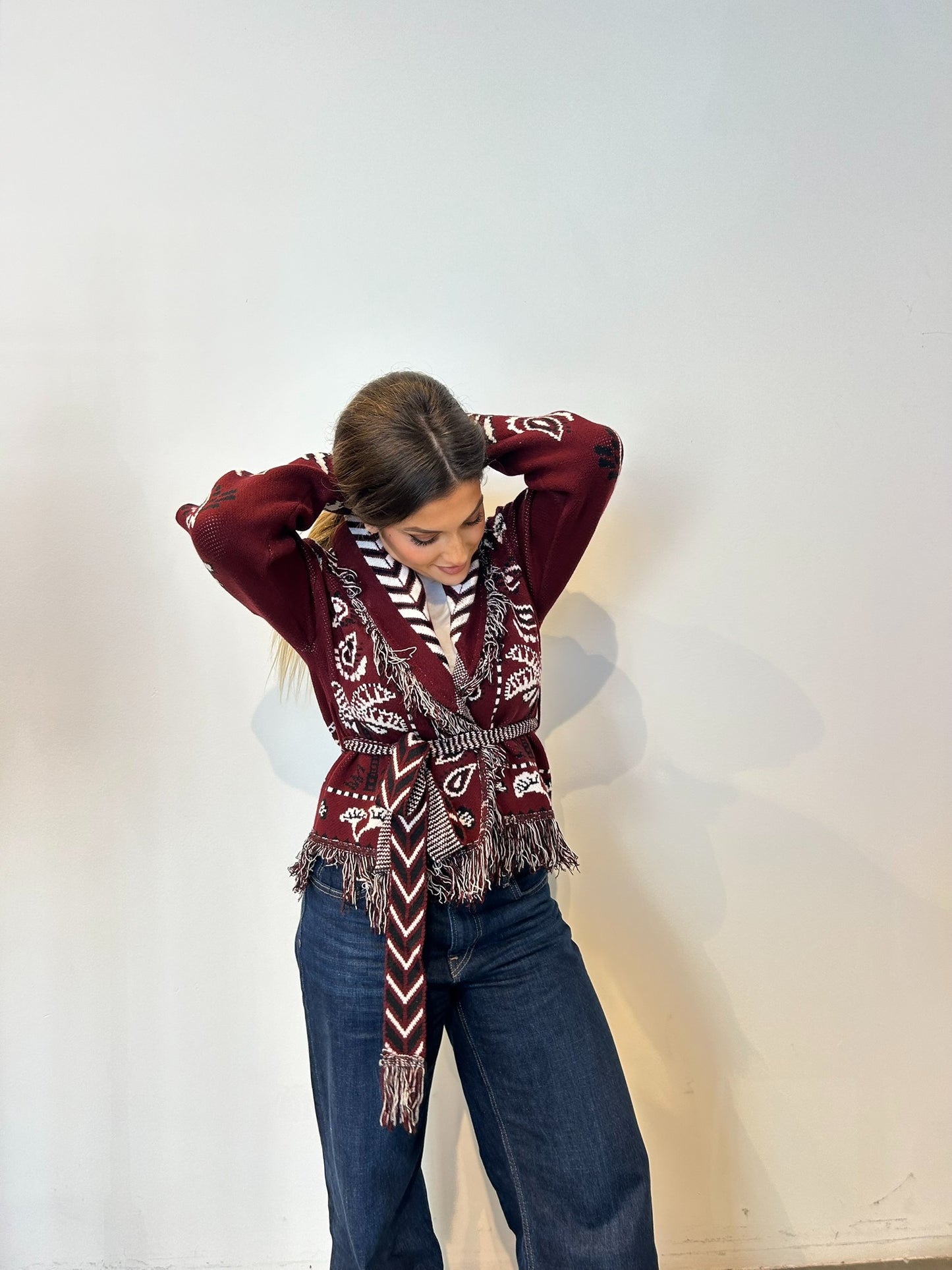 Pre order cardigan Cervinia corto bordeaux