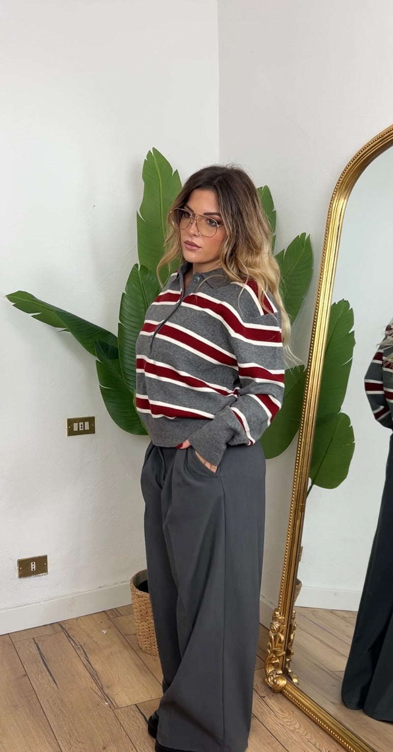 Maglia polo a righe grigia e bordeaux