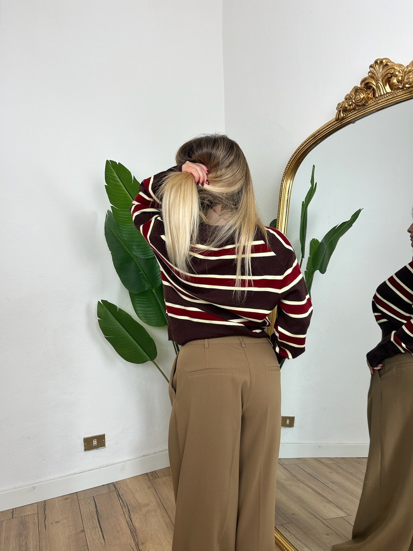 Maglia polo a righe marrone