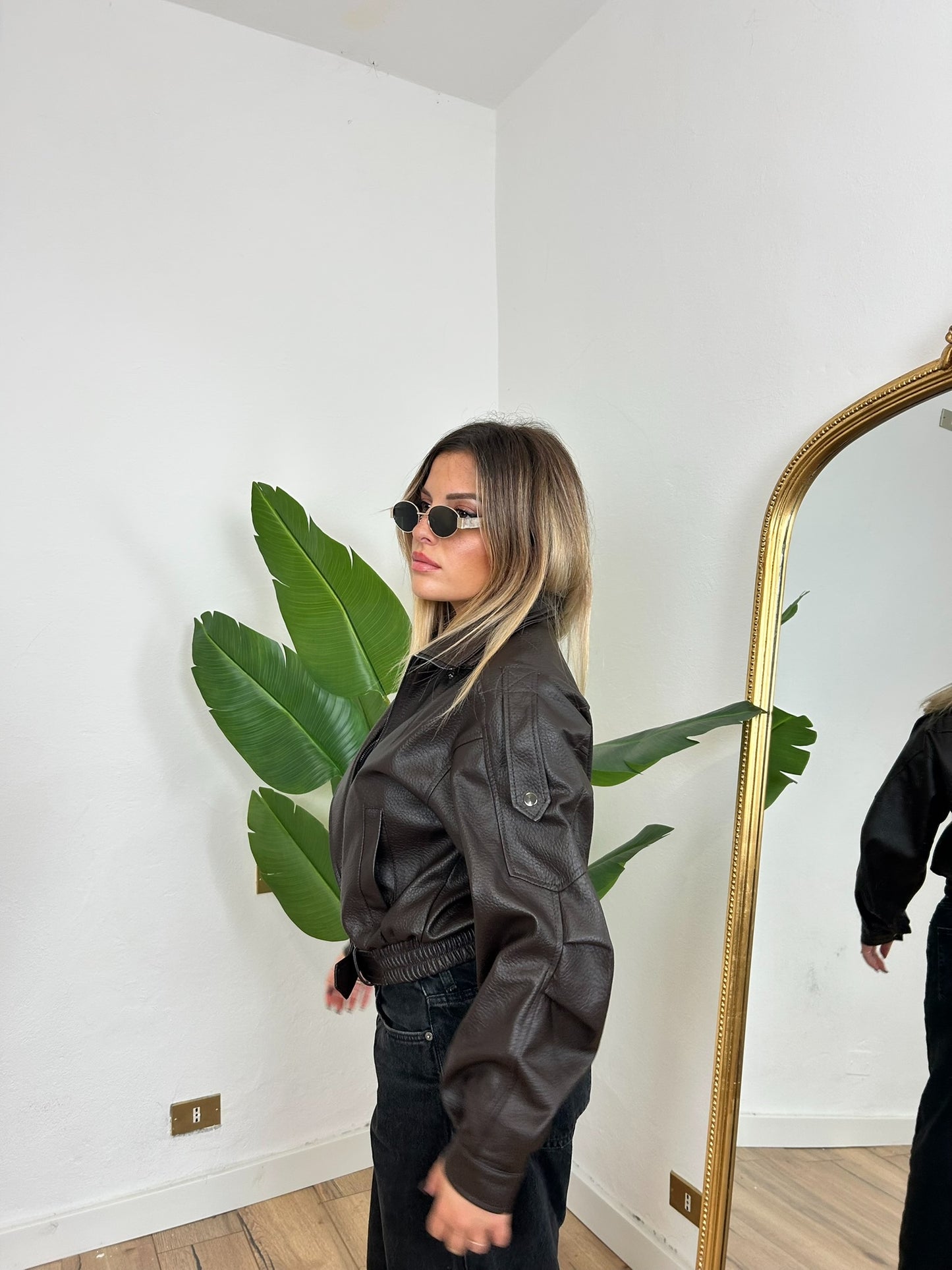 Giacca di pelle marrone