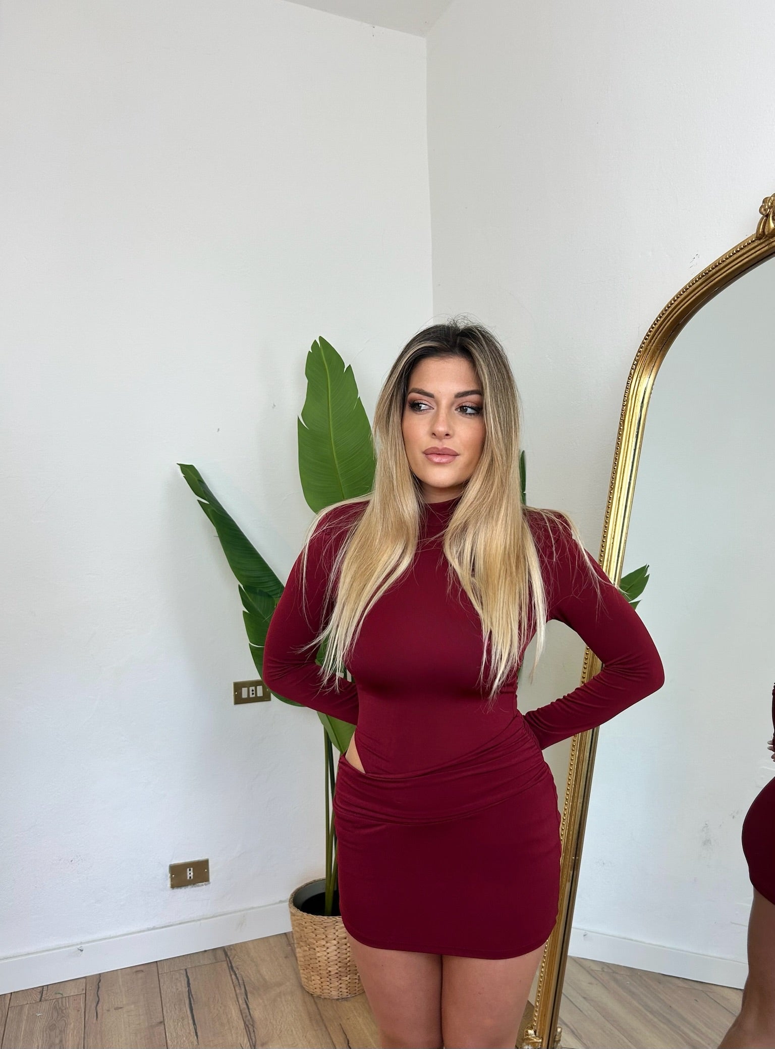 Abito Gaia maniche lunghe bordeaux