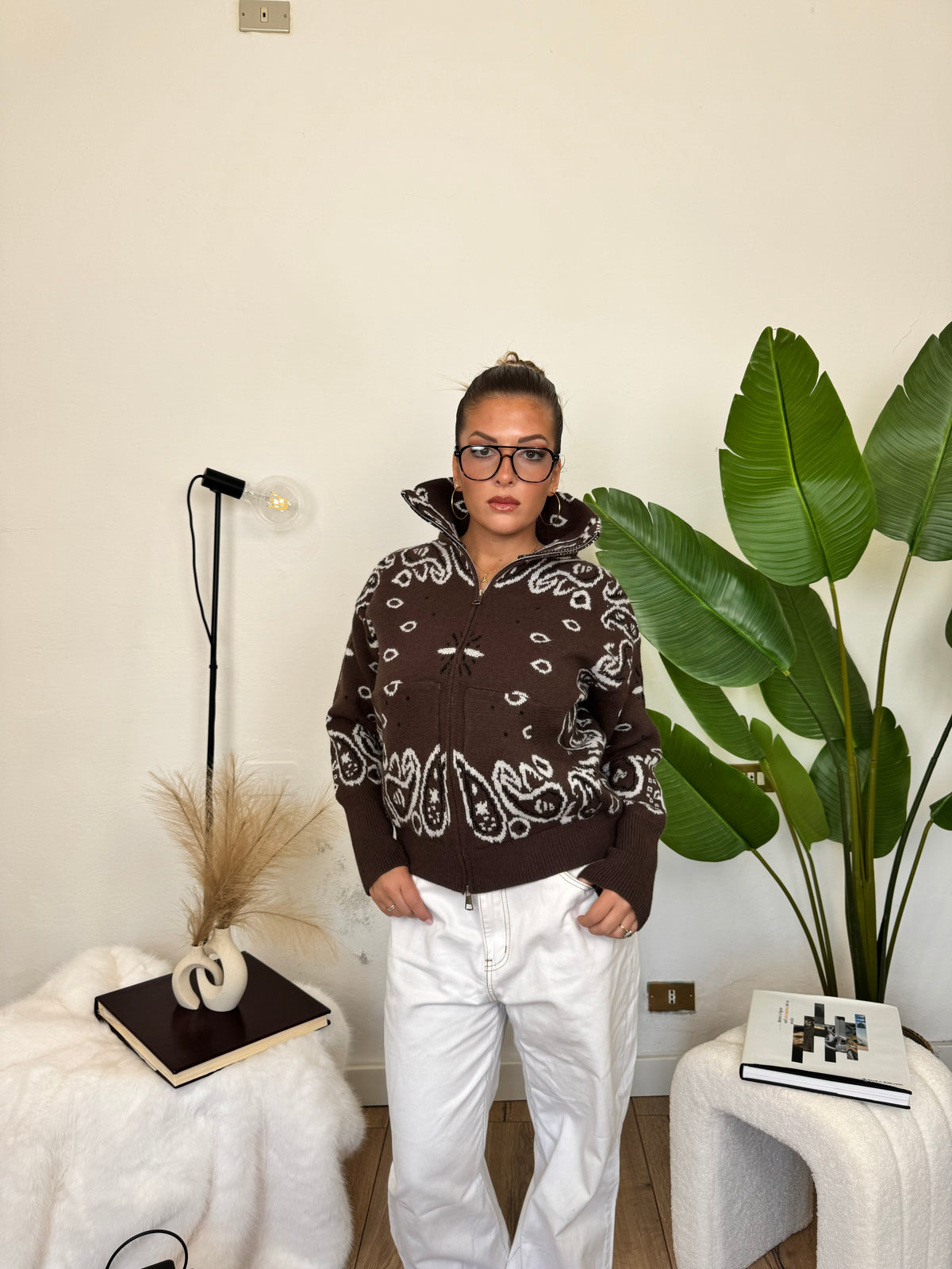 Cardigan ZIP BANDANA - marrone