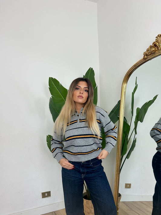Maglia polo a righe grigia
