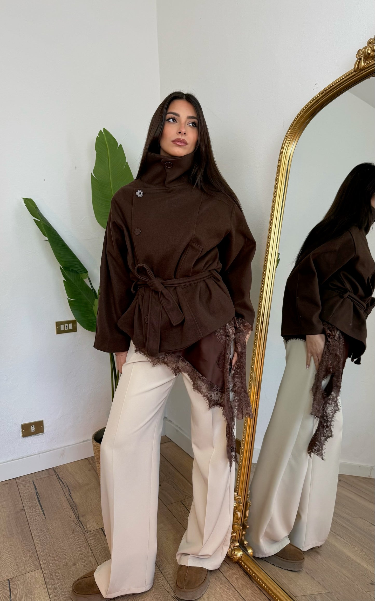 Cappotto Crop marrone