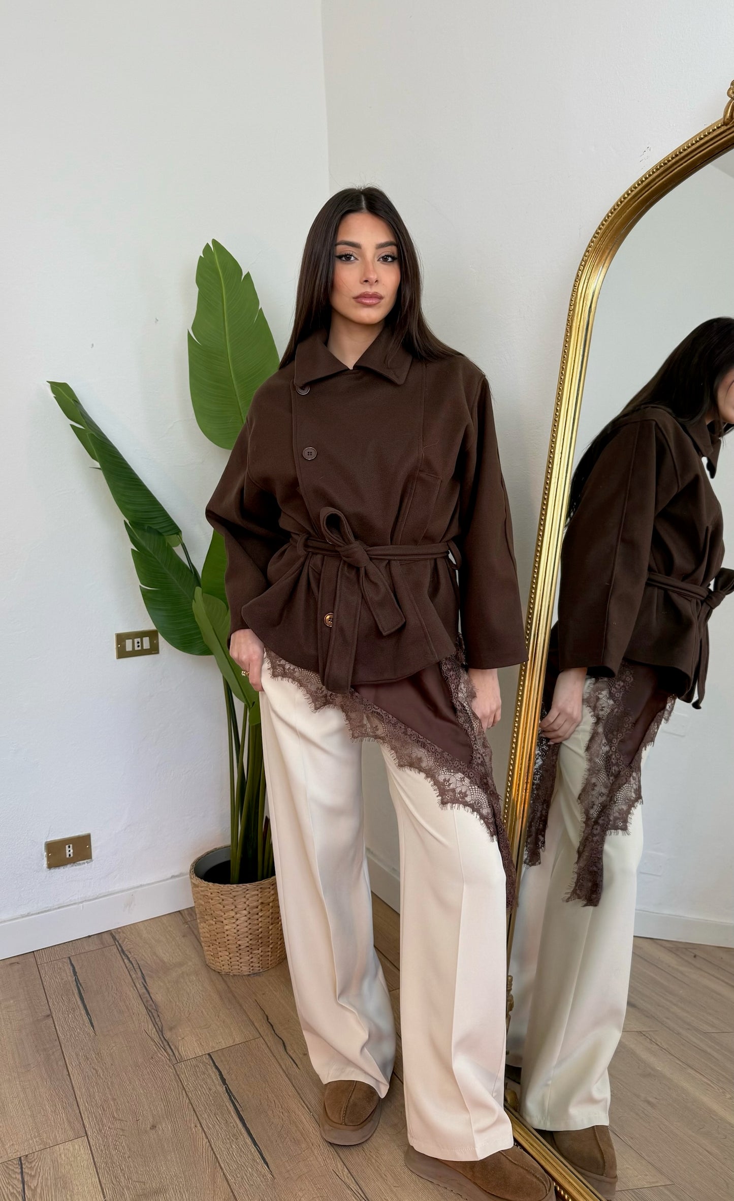 Cappotto Crop marrone