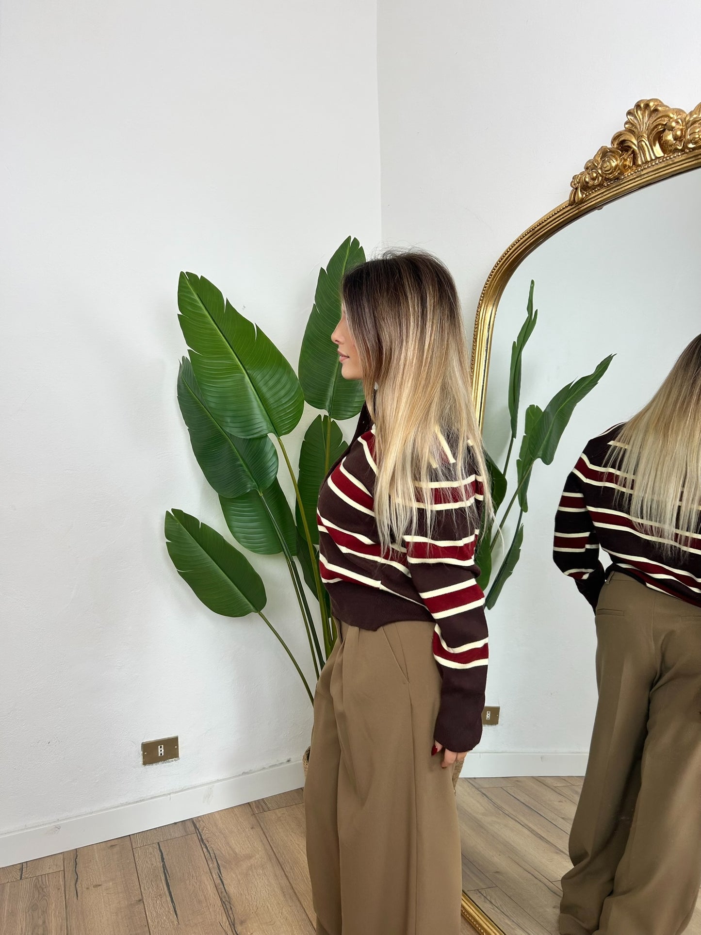 Maglia polo a righe marrone