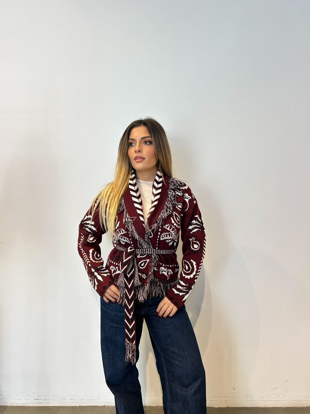 Pre order cardigan Cervinia corto bordeaux